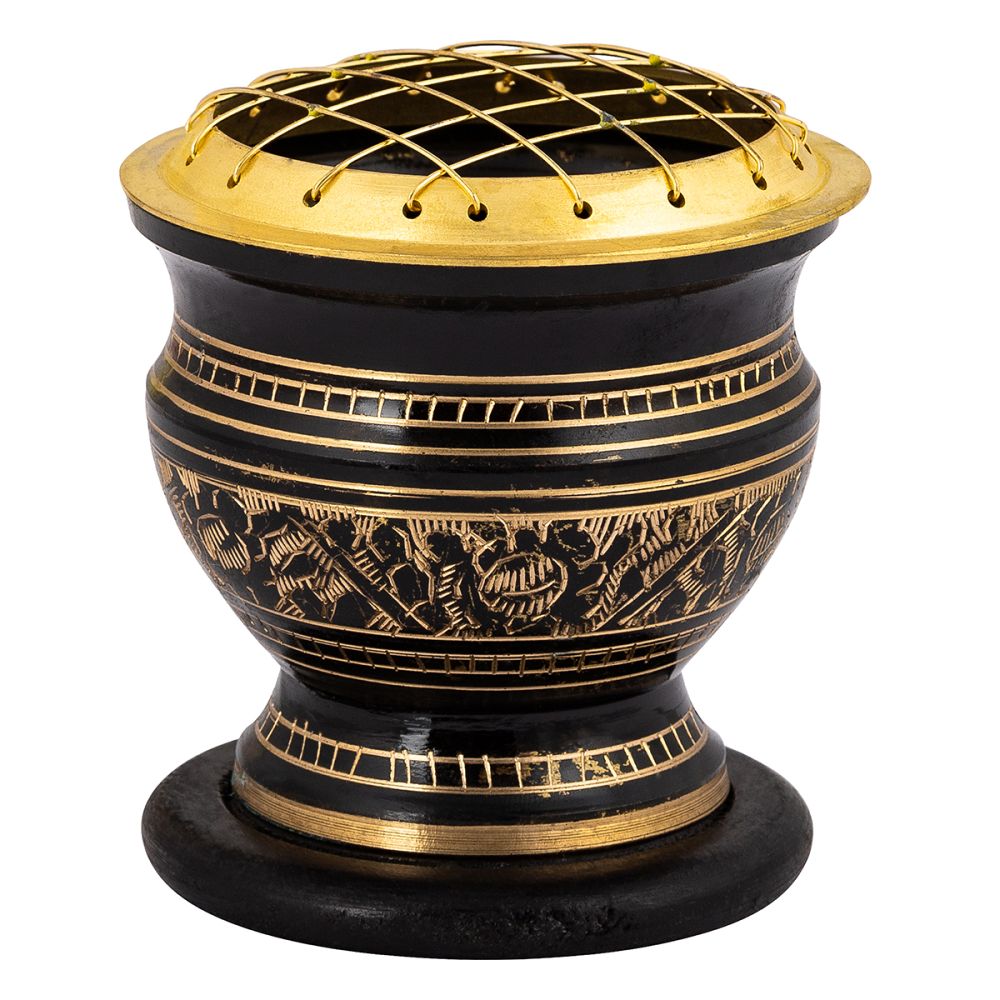 Brass Engraved Herb/Resin Burner with Grill (Black)